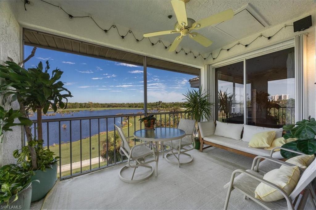Screened in lanai, northern facing, sunrise to the right and sunset to the left, lake and golf course view