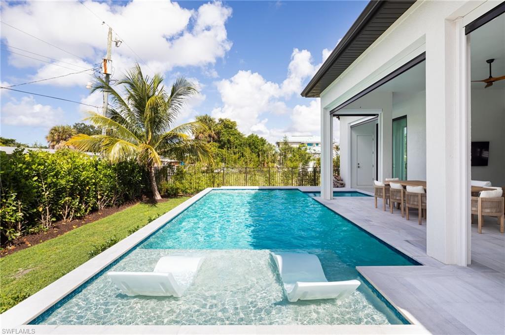 View of pool featuring a fenced backyard and a patio