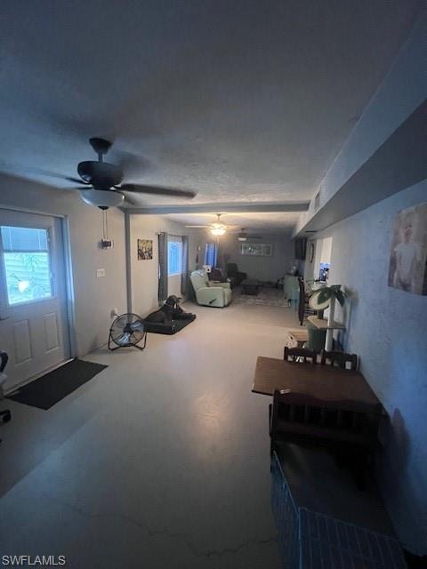 Basement with ceiling fan