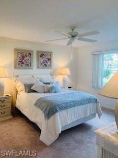 Bedroom featuring carpet flooring and ceiling fan