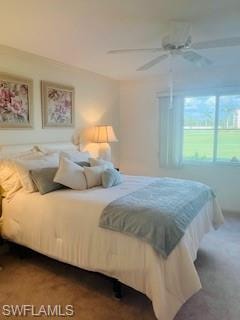 Bedroom featuring carpet floors and ceiling fan