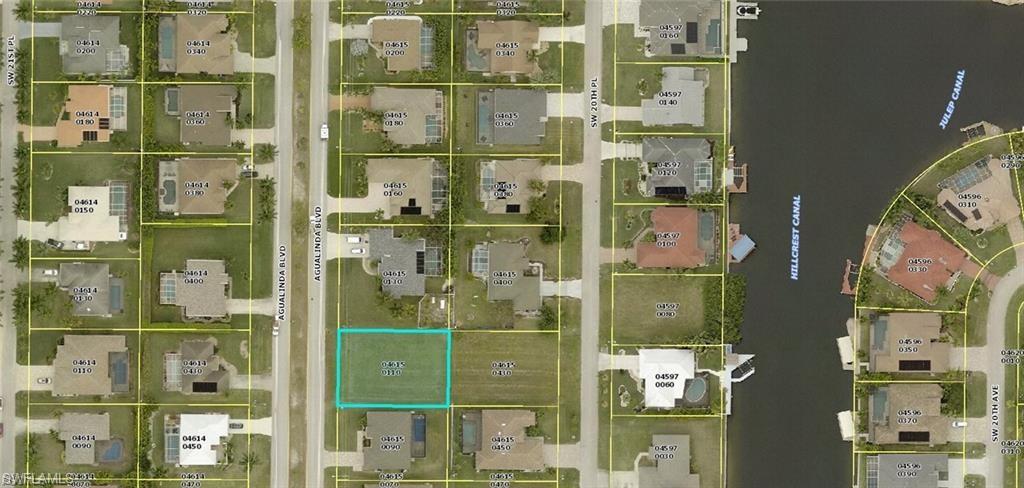 Aerial overview of property's location featuring property parcel outlined