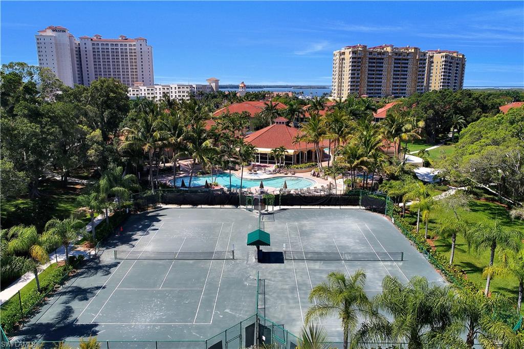 Aerial view of a pool