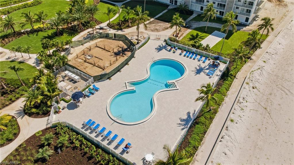 Drone / aerial view of a pool area