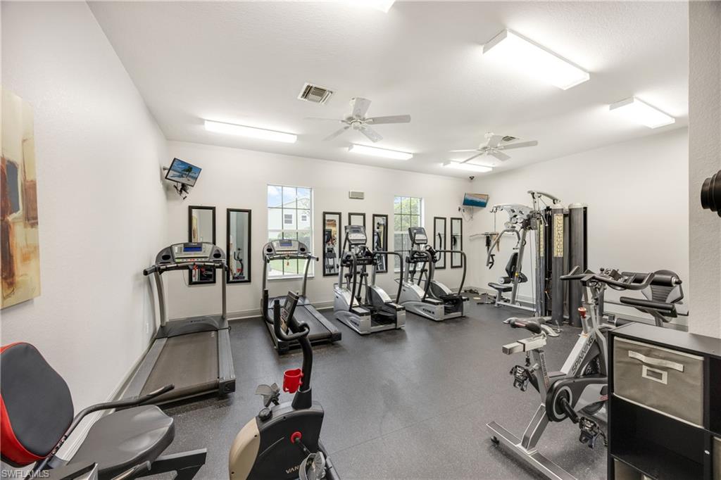 Gym with ceiling fan