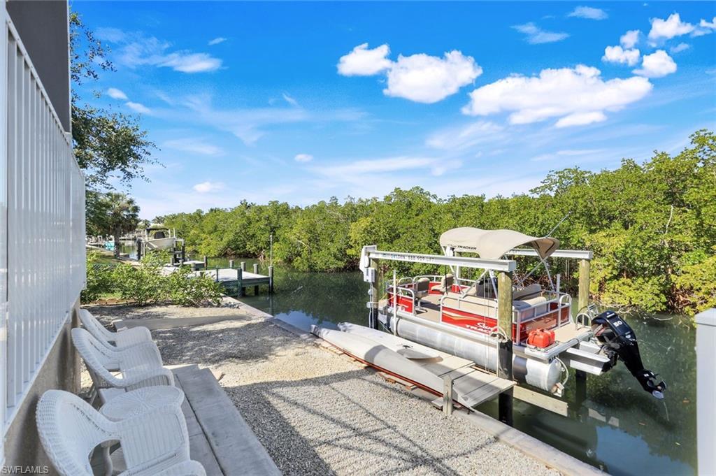 Dock with a water view and view of scattered trees
