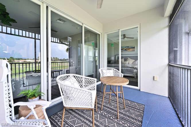 Balcony with a ceiling fan