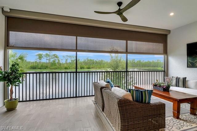 Stunning View of lake and preserves with remote sunshade
