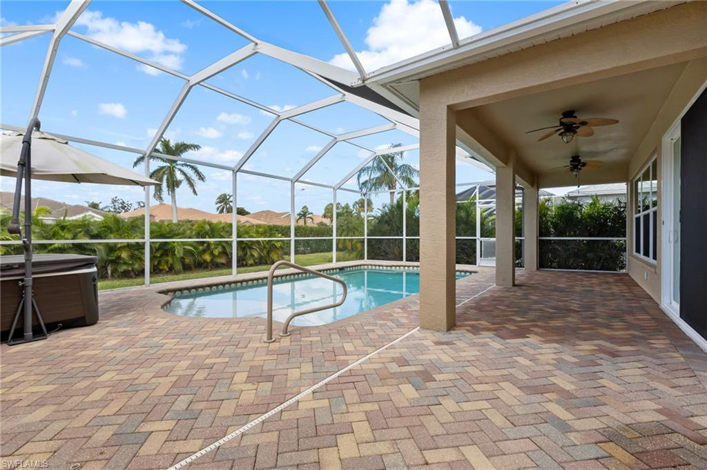 Chevron pavered pool deck.