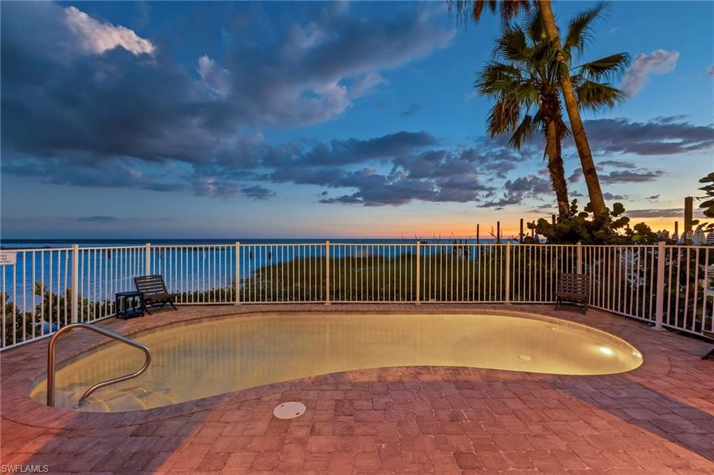 Patio terrace at dusk featuring a patio