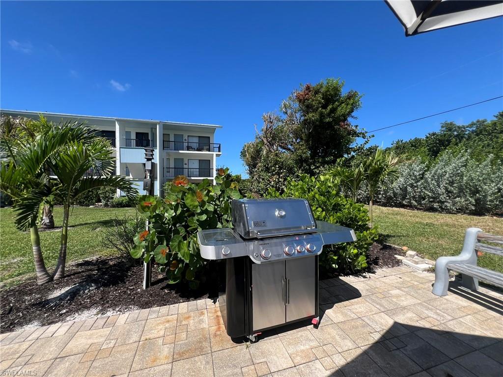View of patio with area for grilling
