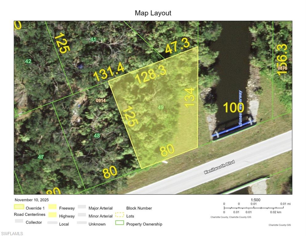 Aerial overview of property's location featuring property boundaries highlighted