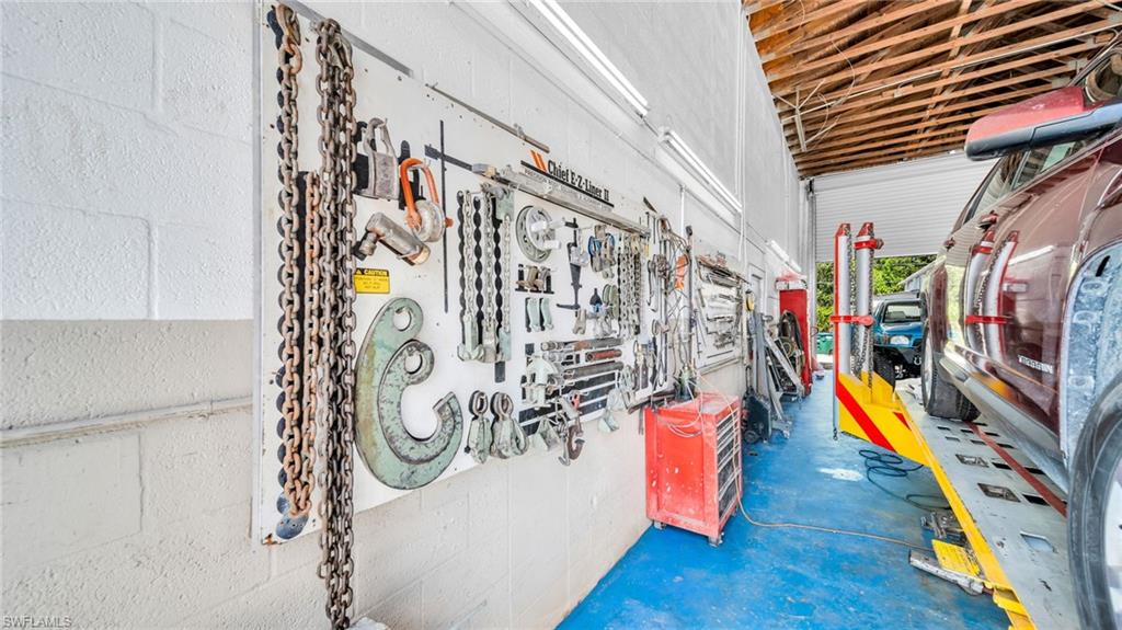 Garage with a workshop area