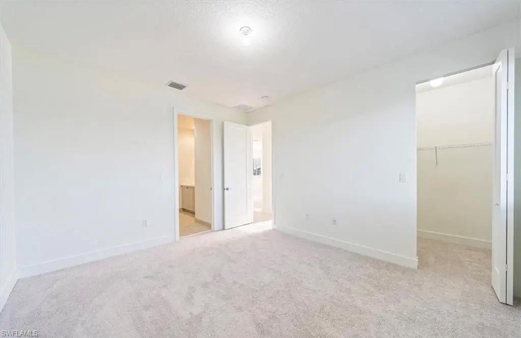 Unfurnished bedroom featuring a spacious closet and light carpet