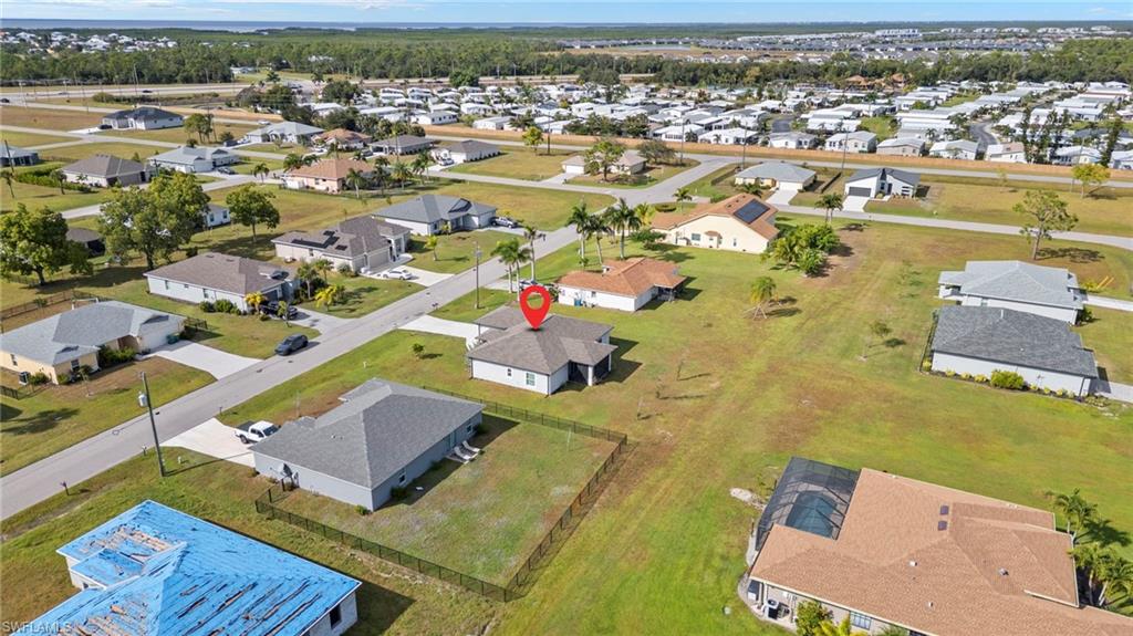 Aerial perspective of suburban area