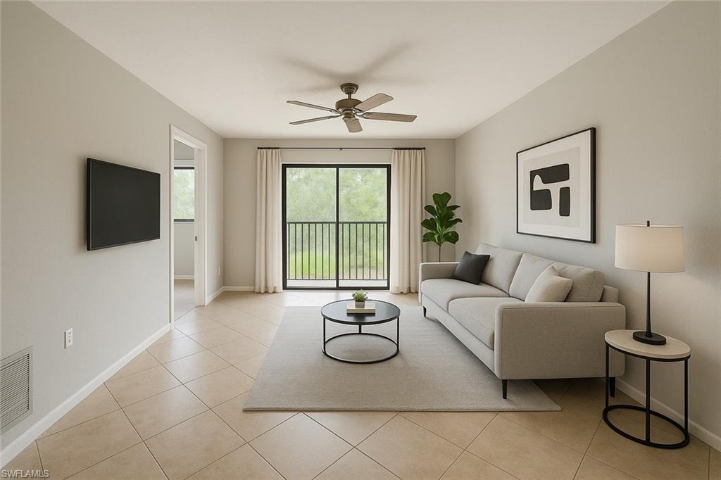 Virtually staged with slider to screened in lanai