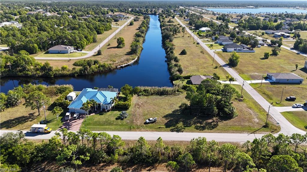 Aerial view of a nearby body of water