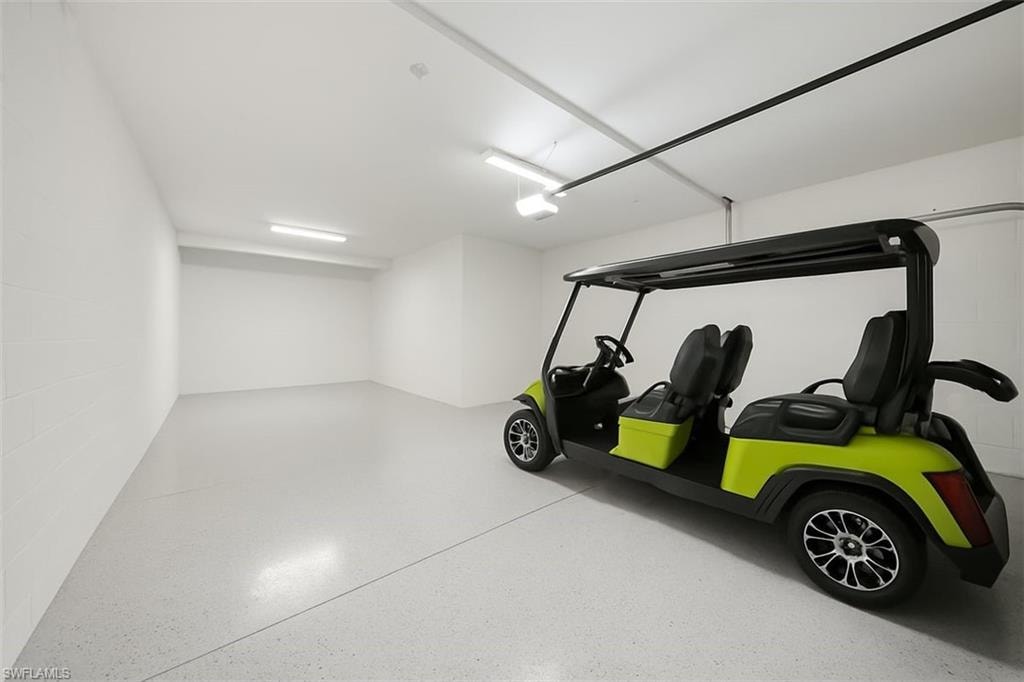 Garage with concrete block wall