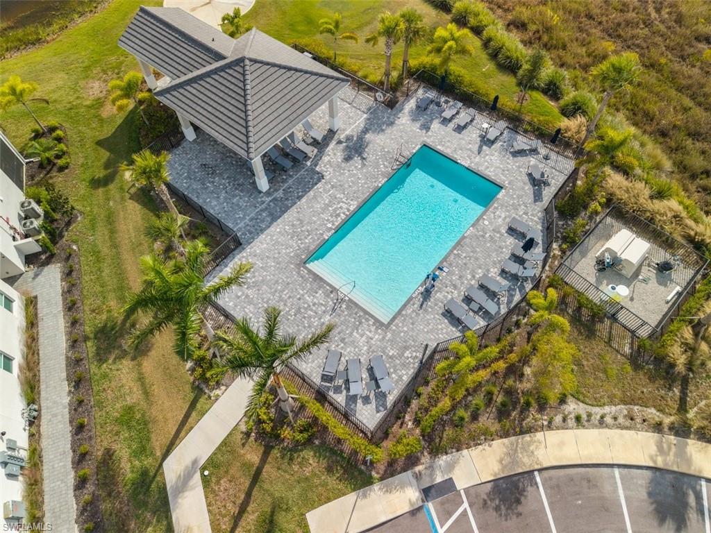 Drone / aerial view of a pool