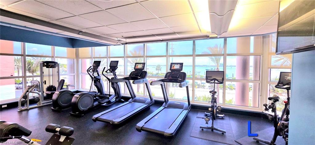 Exercise room with a drop ceiling