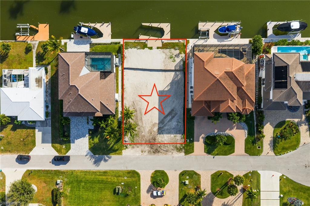 Drone footage directly above the property.