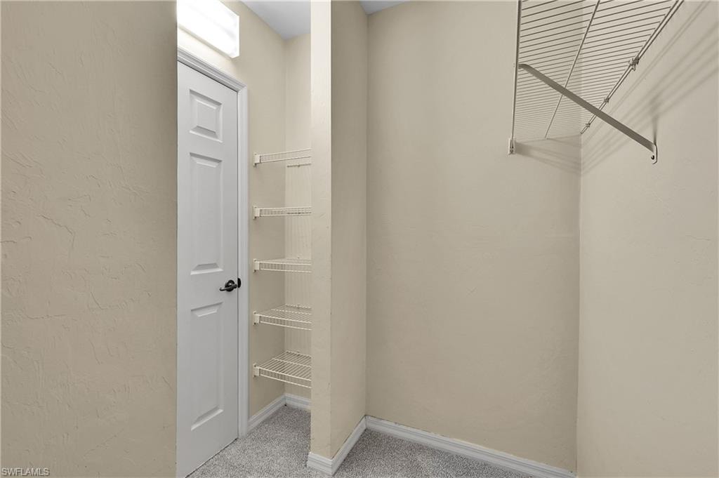 Walk in closet with light carpet