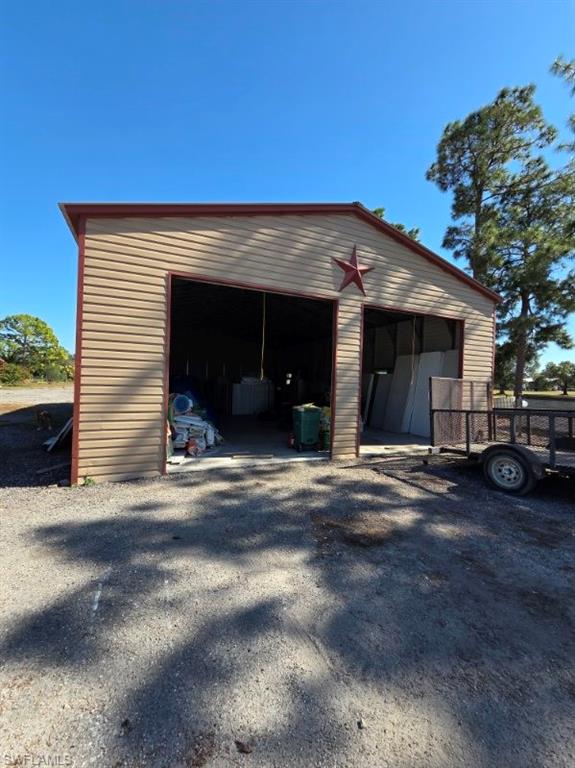 View of detached garage