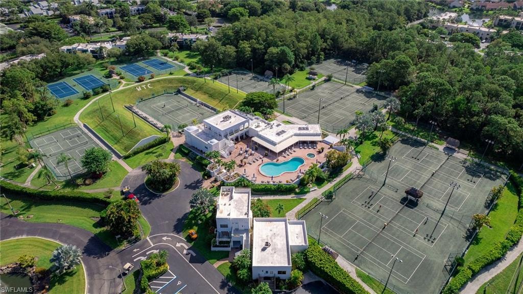 Aerial overview of property's location with a pool