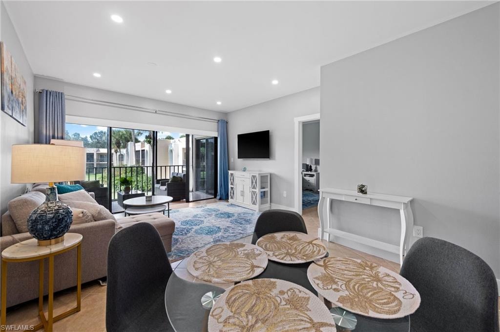 Dining space with recessed lighting
