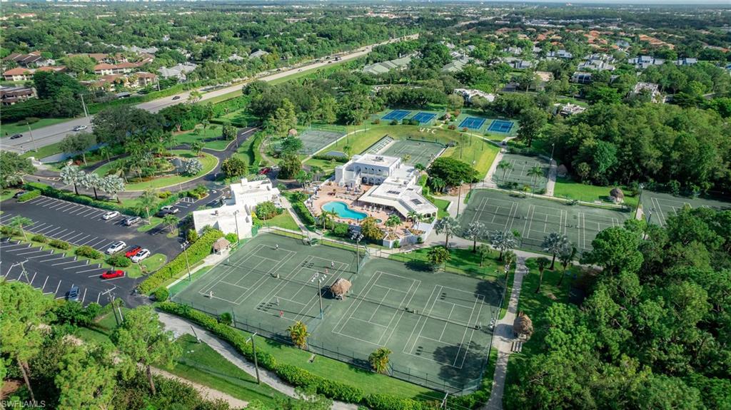 Aerial overview of property's location with a pool