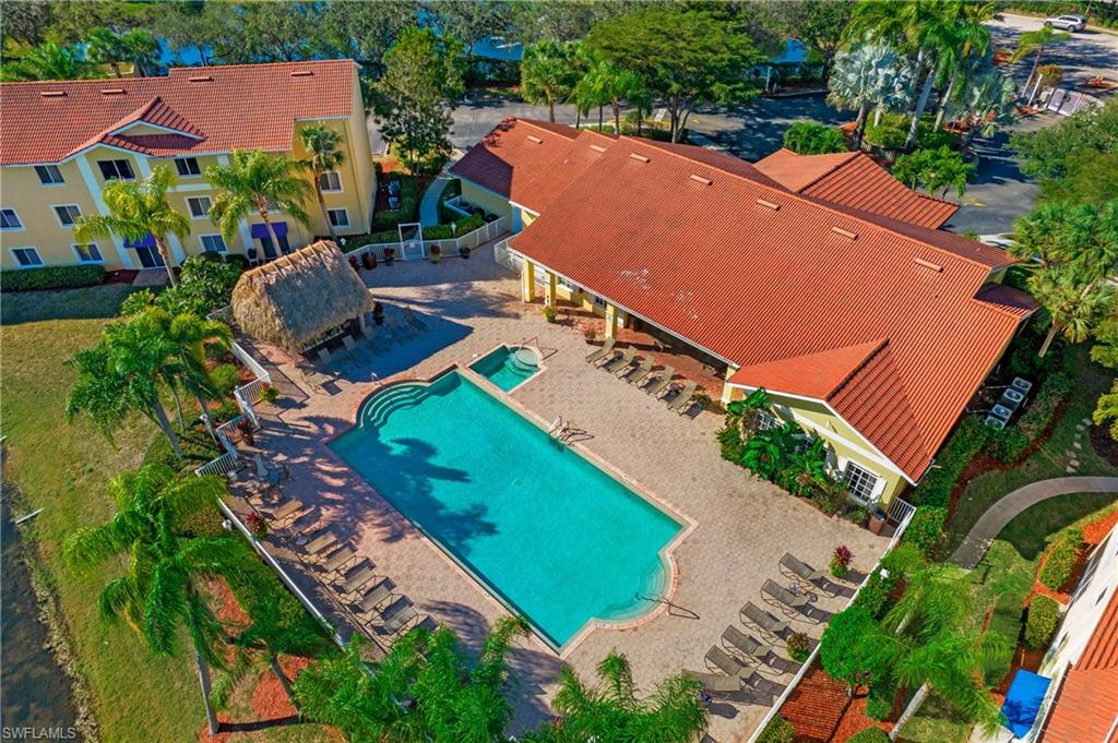 View from above of property with a pool