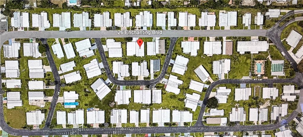 Aerial view of property's location and community