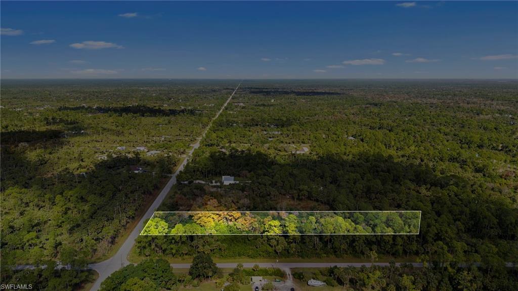Aerial overview of property's location with a forest and property parcel outlined