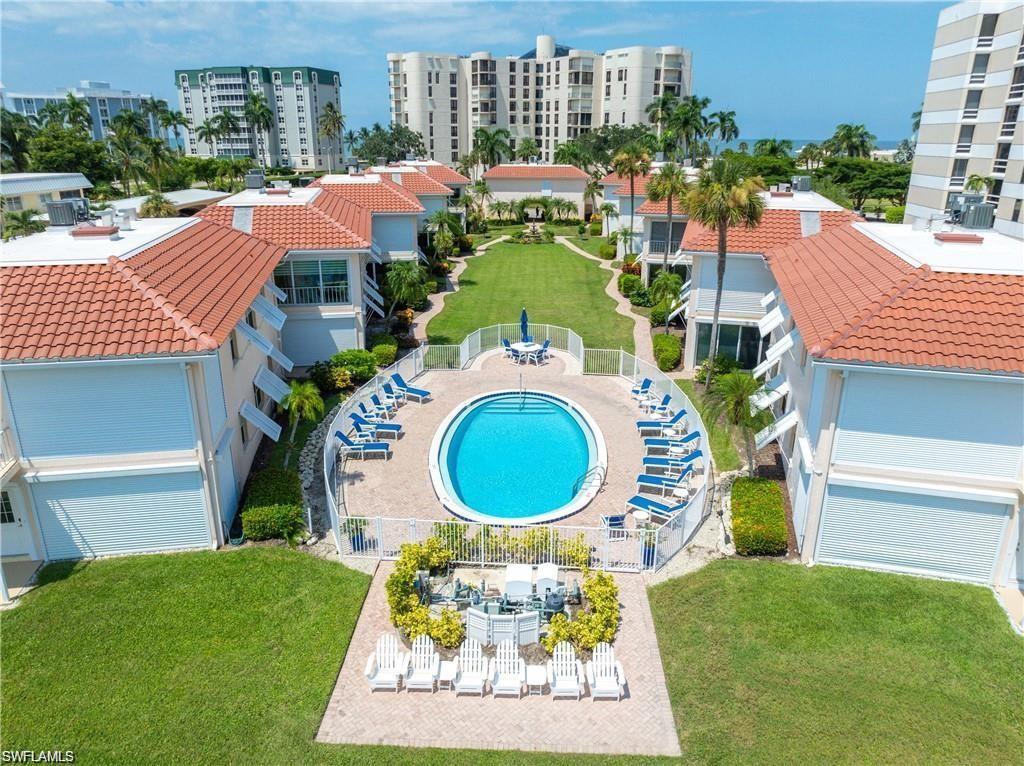 Aerial view of a pool