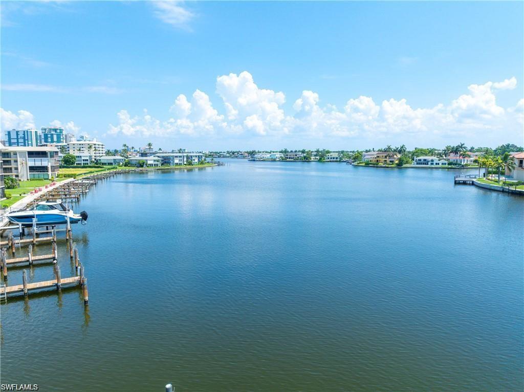 Water view with a boat dock