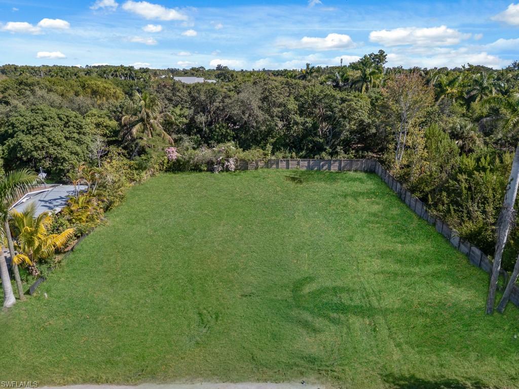 View of yard with a view of trees