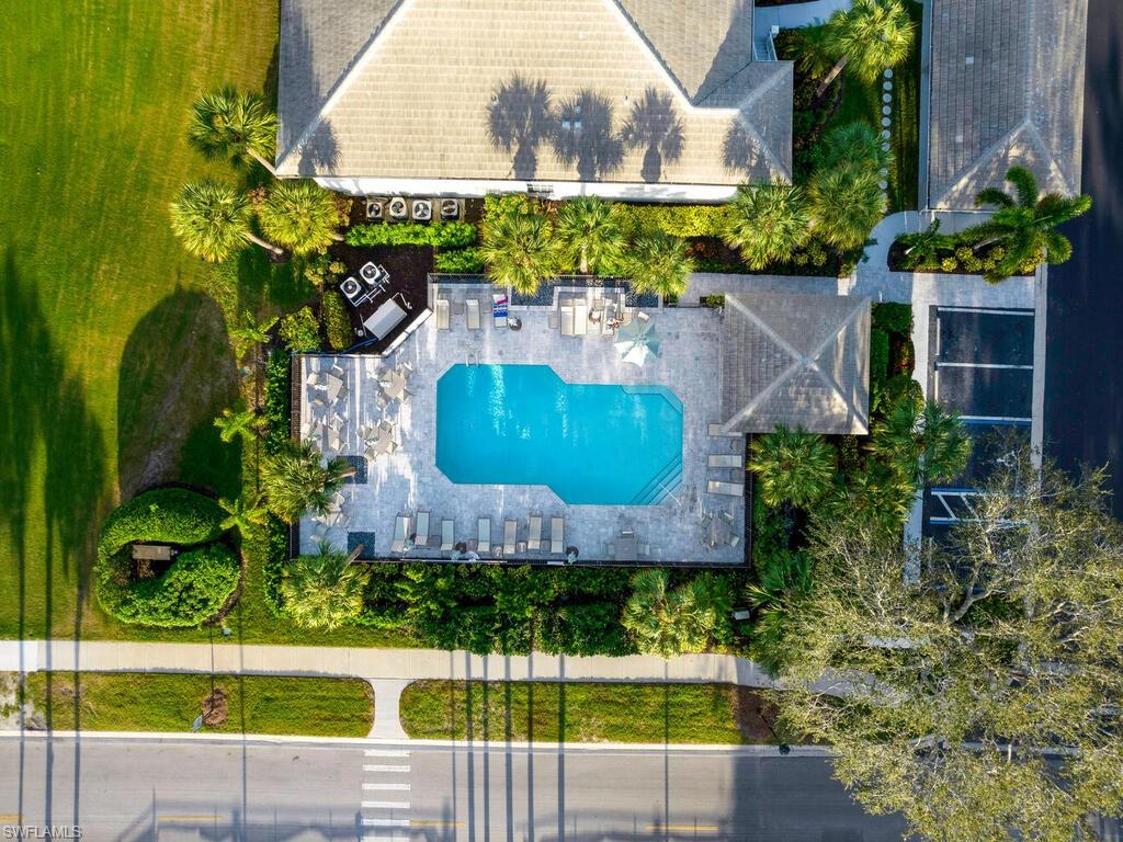 Drone / aerial view of a pool