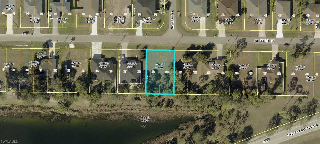 Aerial view of property's location with property parcel outlined