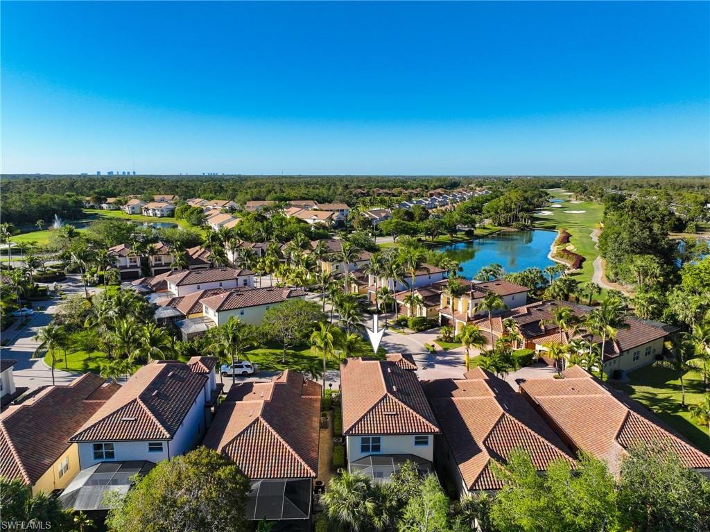 Bird's eye view featuring a residential view and a water view