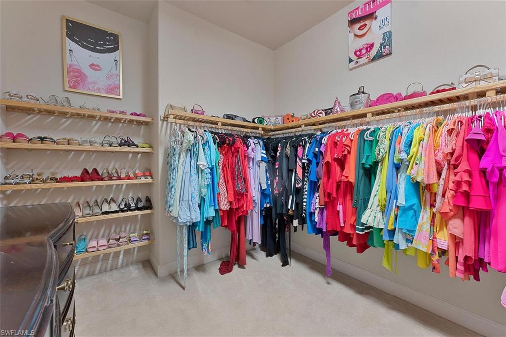 Walk in closet with carpet floors
