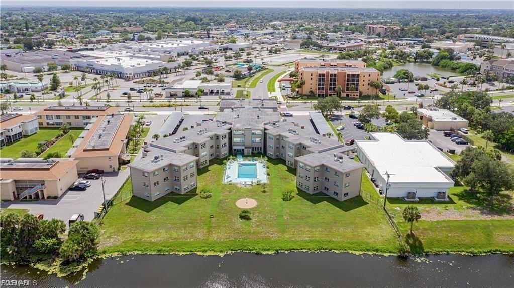 Bird's eye view of a nearby body of water