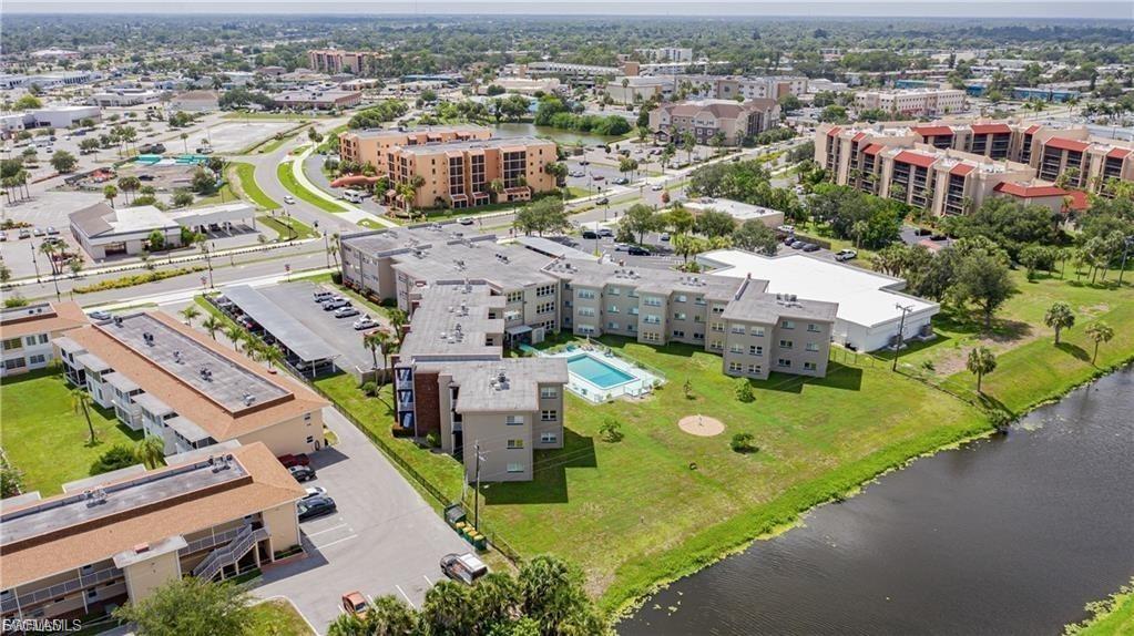 View of urban area with a large body of water