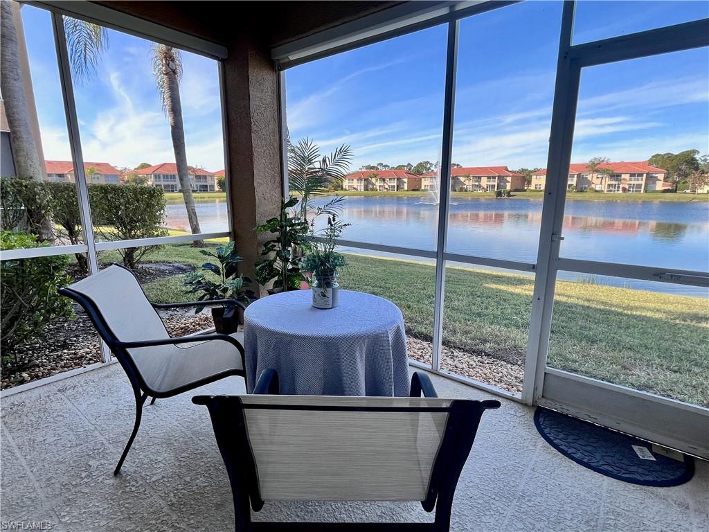 Enclosed patio overlooking the pond.