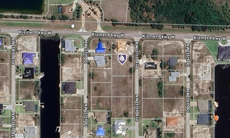 Aerial map of property and surrounding area with property parcel outlined