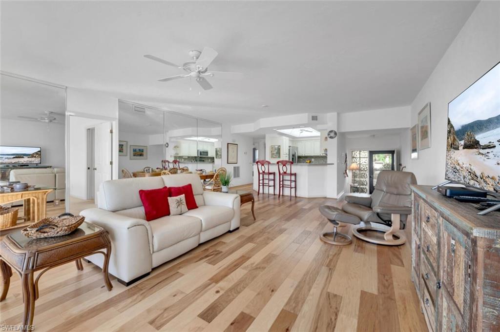 Wood floors add to the ambiance of the great room