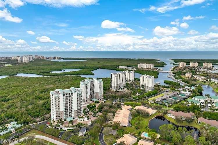 Cove Towers Arial with views of the Gulf, Wiggins Pass and Cocohatchee River