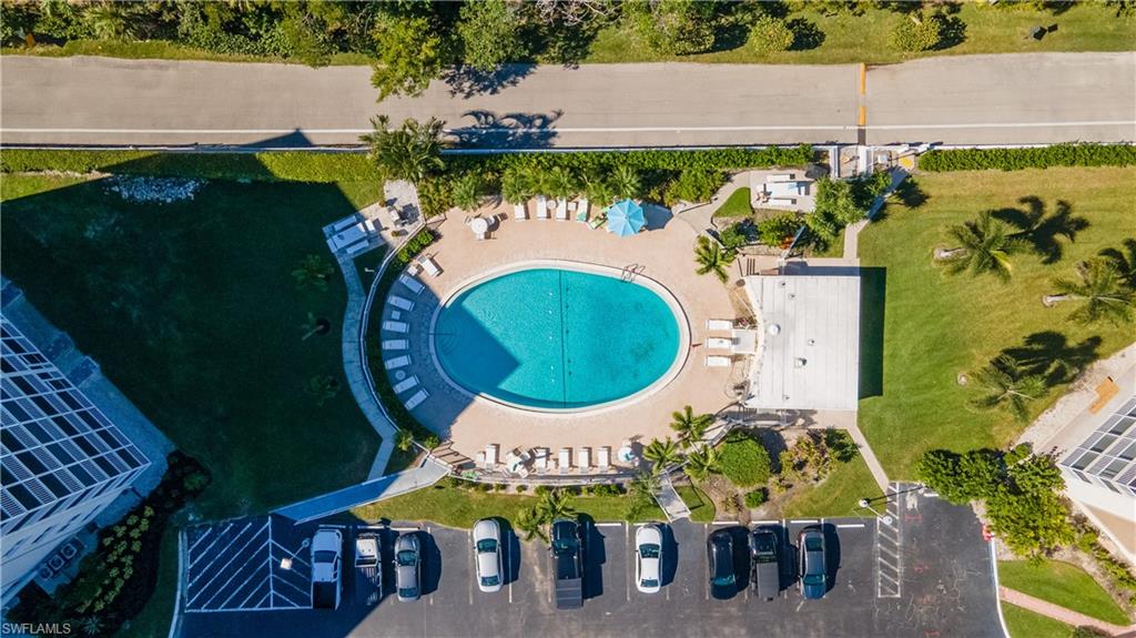 Aerial view of a pool