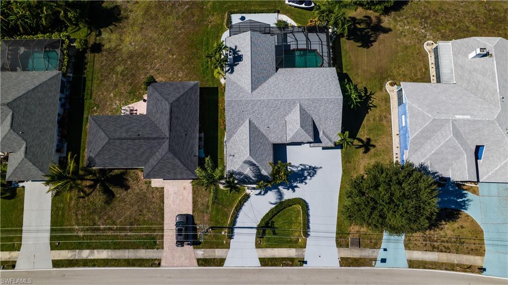Drone / aerial view of a pool area