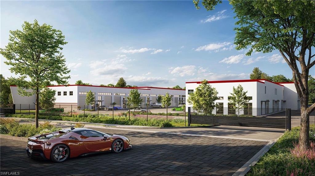 View of parking with a gate. Render