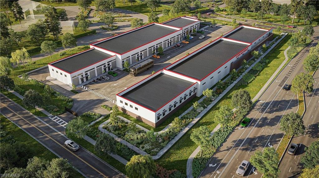 Aerial view of property's location with property parcel outlined. Render